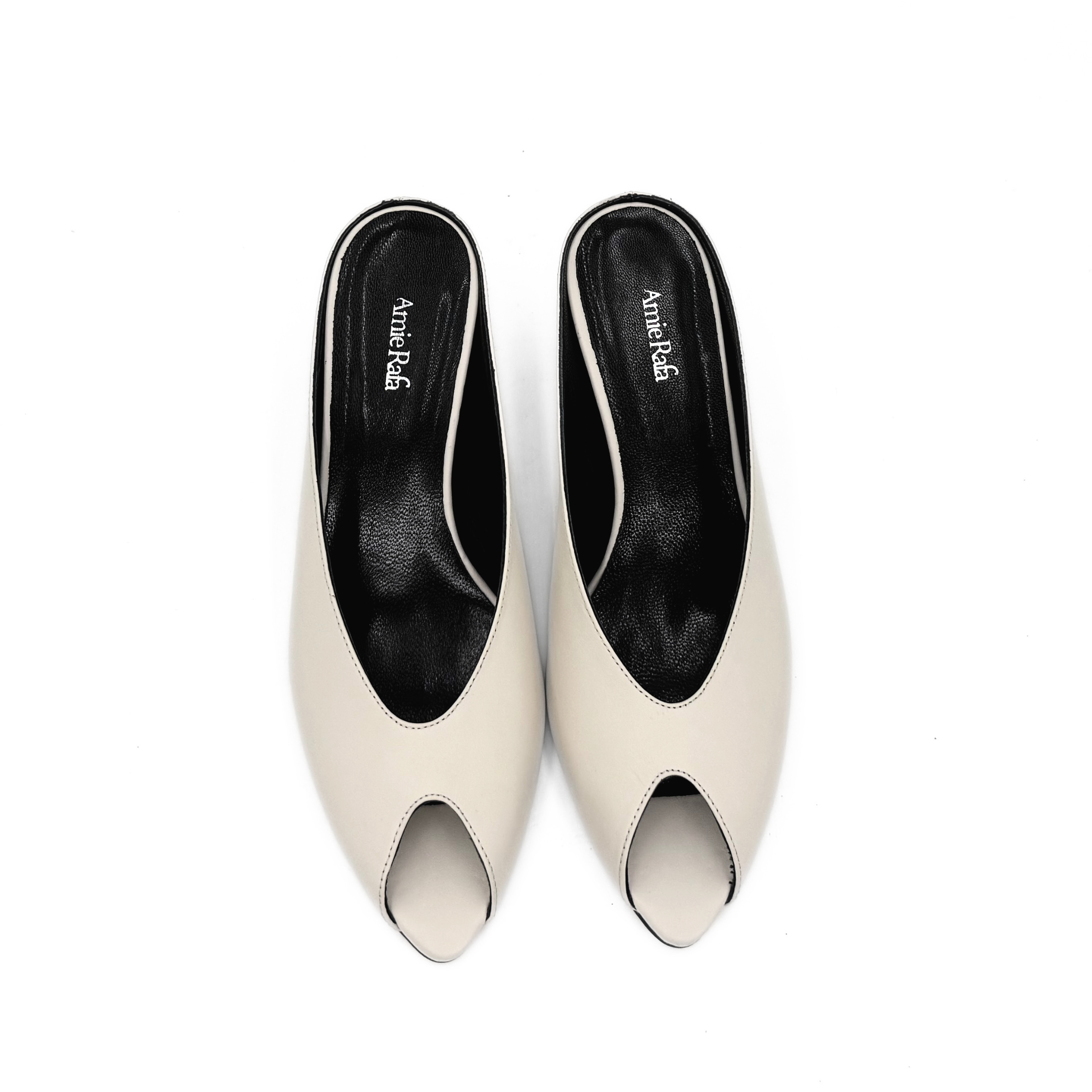 Audrey II Peeptoe Leather Mule, Alternate, color, Bone