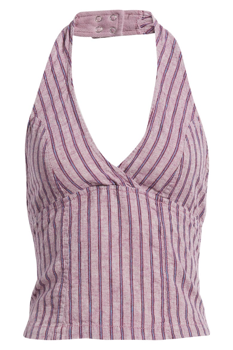 Quinn Stripe Linen Halter Top, Alternate, color, PURPLE STRIPE