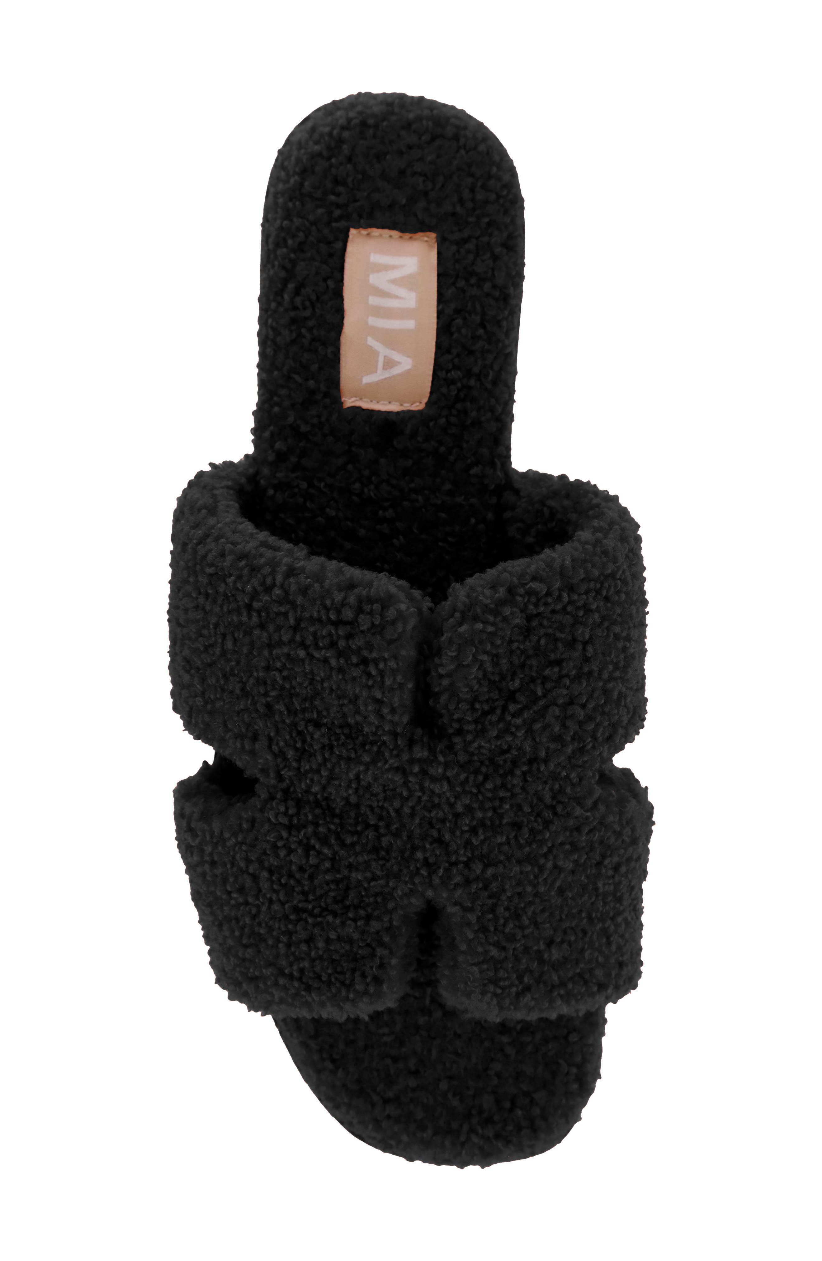 MIA Cosette Faux Shearling Sandal, Alternate, color, Black