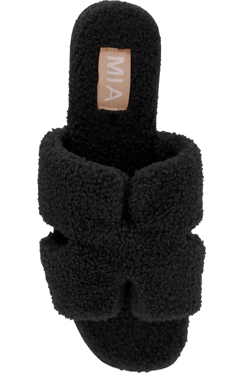 MIA Cosette Faux Shearling Sandal, Alternate, color, Black