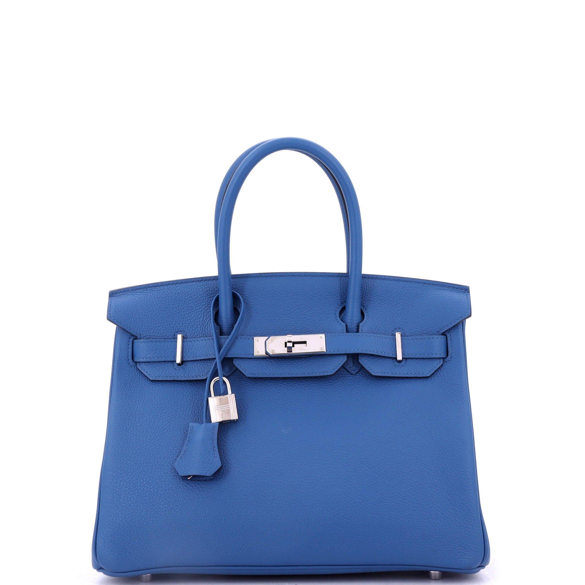 Pre-Owned Hermes Birkin Handbag Blue Togo with Palladium Hardware 30, Main, color, 