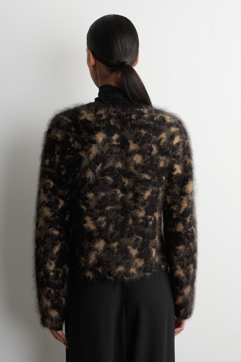 Animal-jacquard Merino Wool Cardigan, Alternate, color, BLACK / BROWN