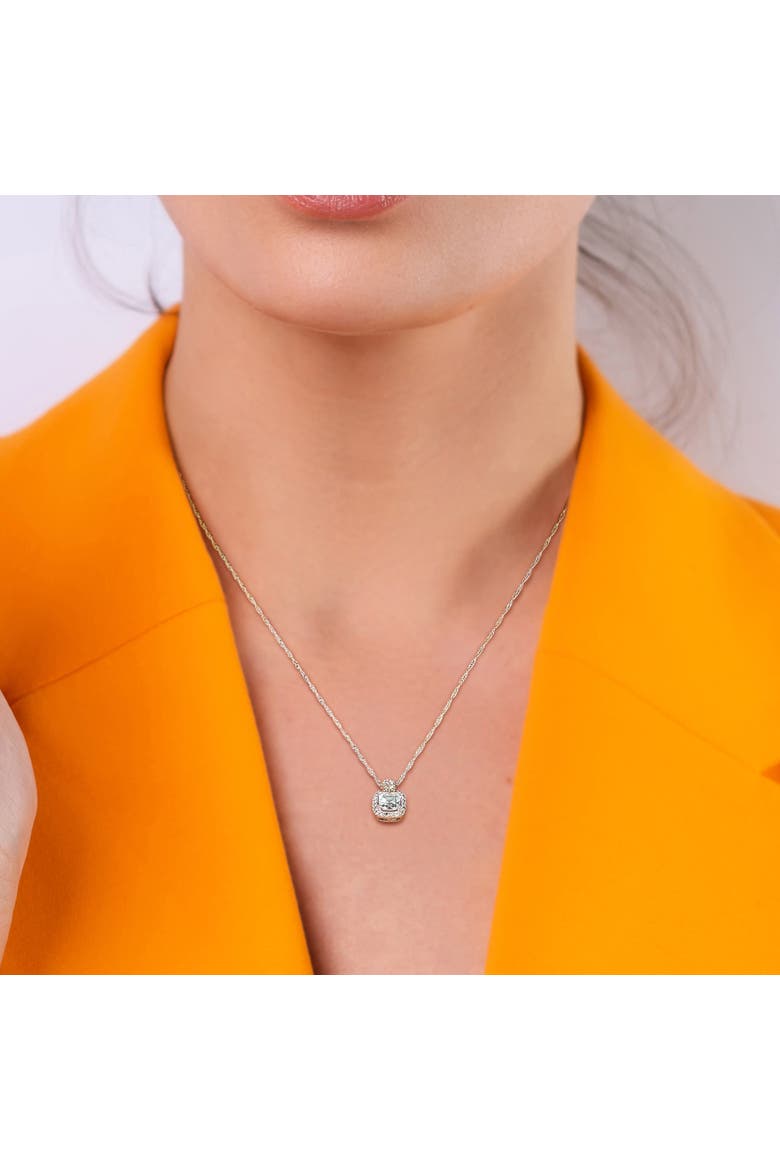 Gemstone & Diamond Halo Cluster Necklace 10K, Alternate, color, Aquamarine