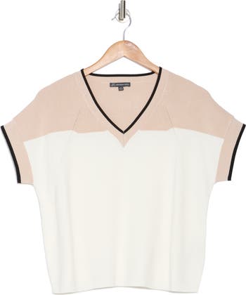 Colorblock V-Neck Short Sleeve Sweater