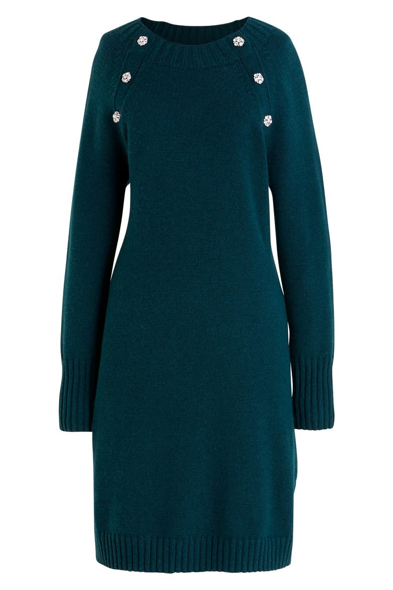 Lance Jewel Button Sweater Dress, Alternate, color, SPICY JADE