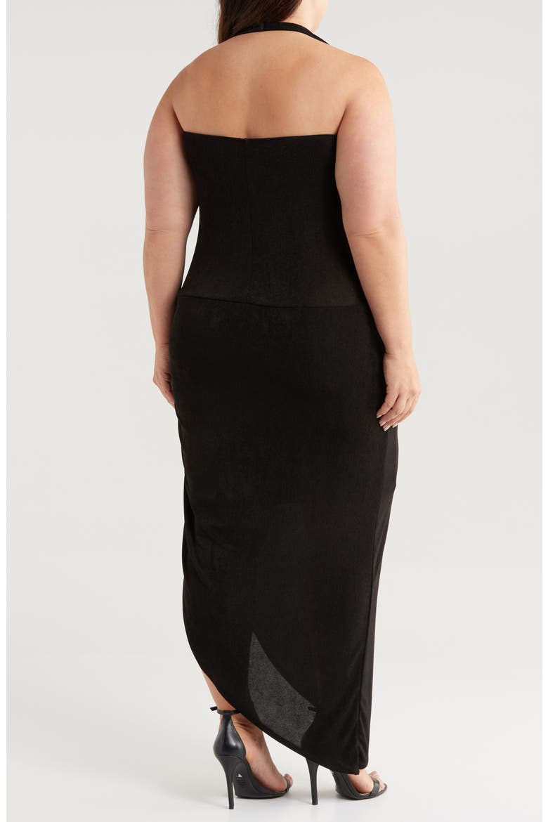Cowl Neck Asymmetric Hem Stretch Dress, Alternate, color, BLACK