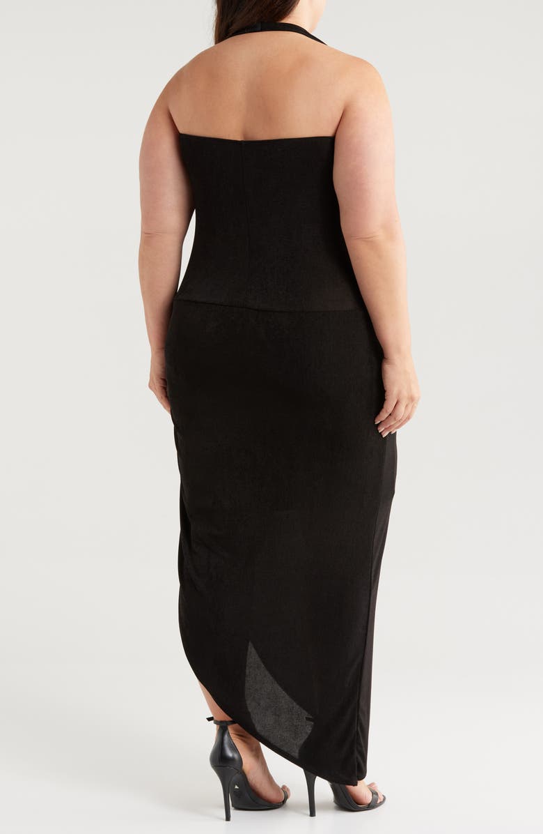 24seven Comfort Apparel Cowl Neck Asymmetric Hem Stretch Dress, Alternate, color, Black