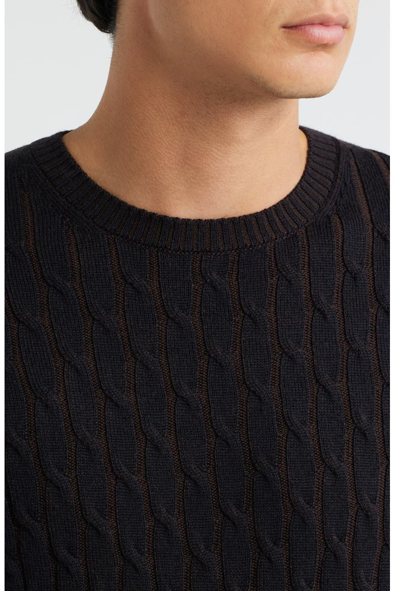 Crewneck Merino Wool Cable Sweater, Alternate, color, NAVY