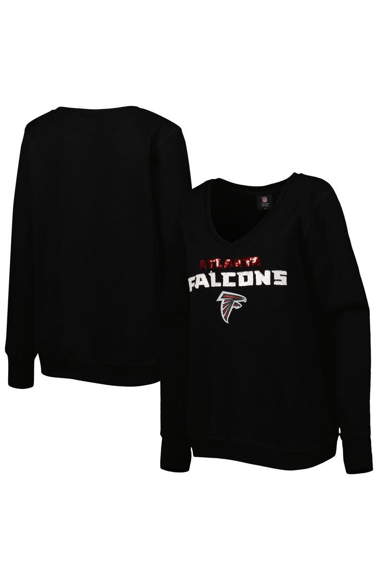 CUCE Women's Cuce Black Atlanta Falcons Sequin Logo V-Neck Pullover Sweatshirt, Alternate, color,