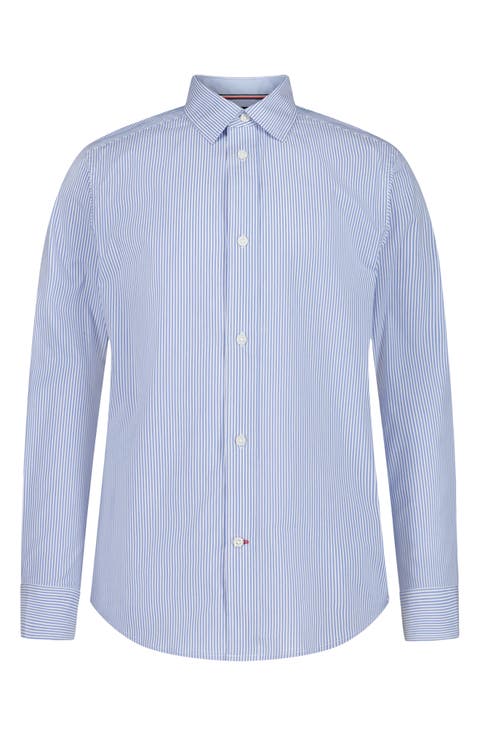 Long Sleeve Stretch Poplin Stripe Shirt