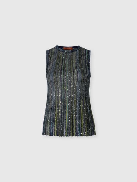 Sleeveless Ribbed Top With Sequins