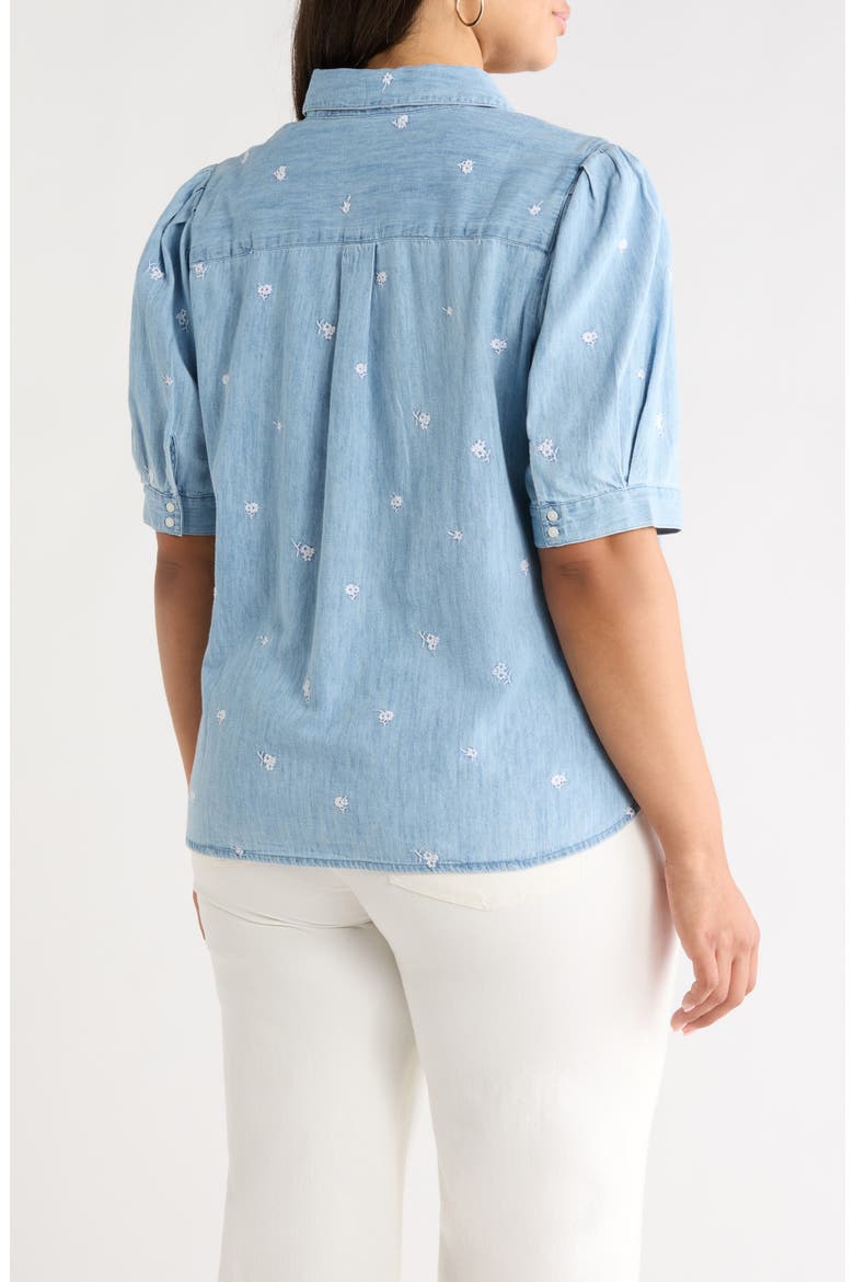 Embroidered Short Sleeve Chambray Shirt, Alternate, color, LIGHT WASH