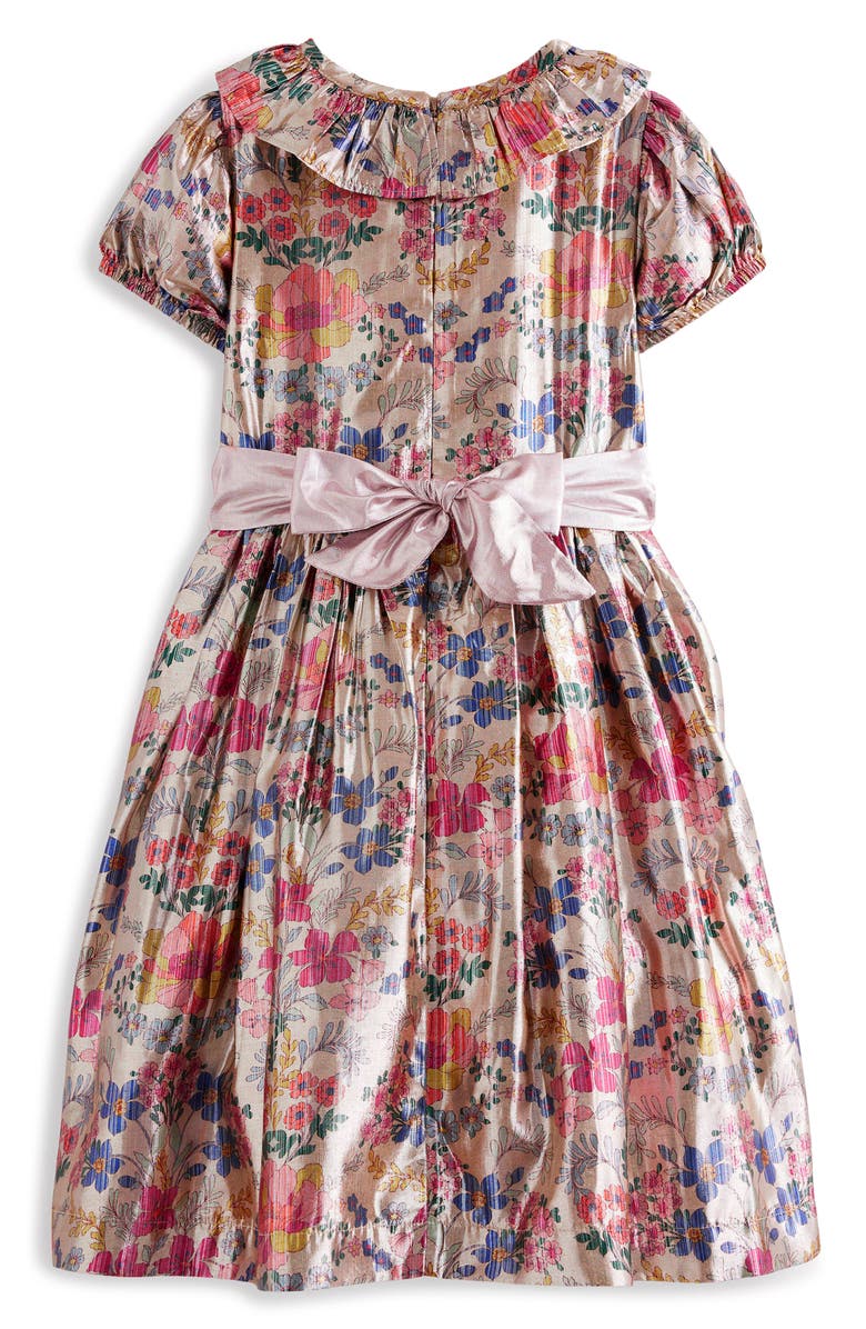 Mini Boden Kids' Metallic Floral Print Party Dress, Alternate, color, Metallic Tapestry Floral
