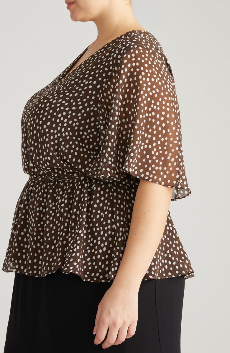 Universal Standard Milou Faux Wrap Top, Alternate, color, Brown/ White Dot Print