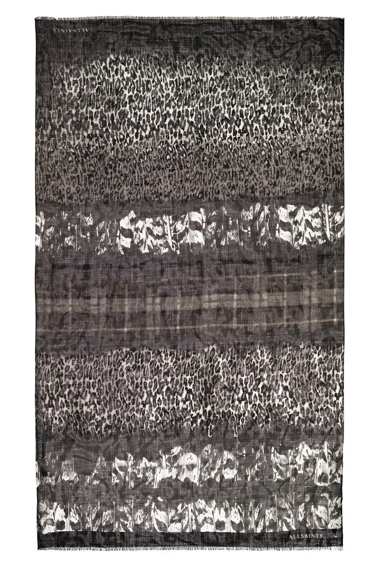 Patchwork Print Wool Scarf, Alternate, color, BLACK