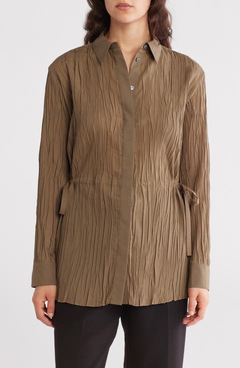 Crinkle Button Front Shirt
