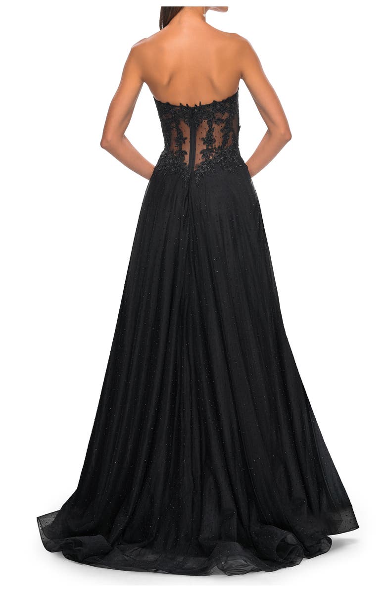 La Femme A-Line Tulle Ballgown with Lace Illusion Bodice, Alternate, color, Black