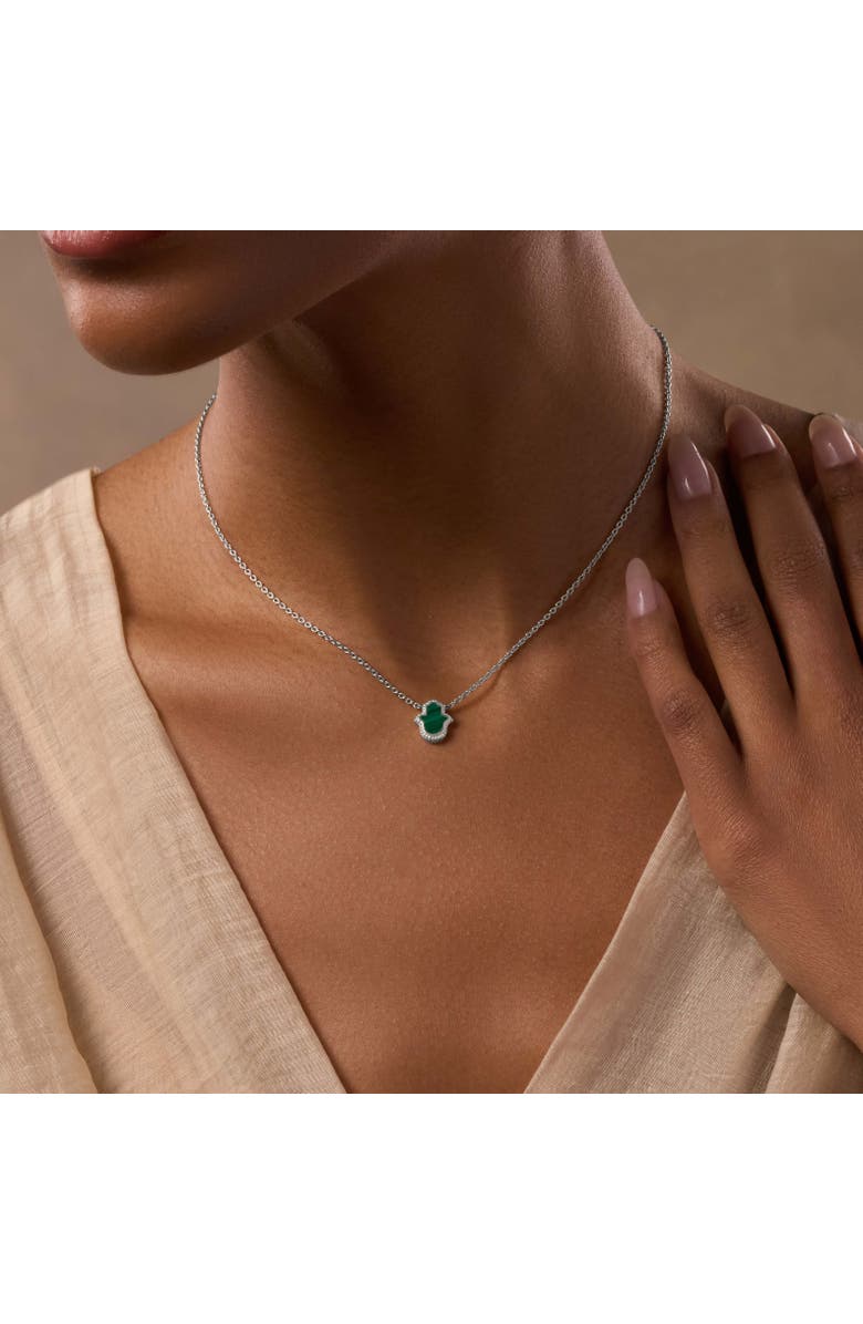 Karma and Luck Peaceful Mind Hamsa Malachite Silver Necklace, Alternate, color, Silver/Green