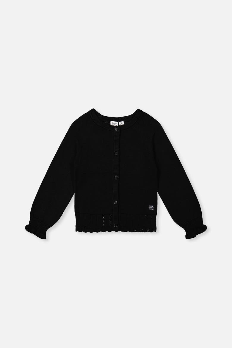 Knit Button Front Scallop Ruffle Trim Cardigan, Main, color, Black