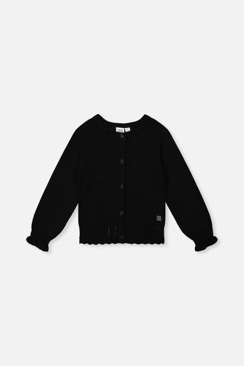 Knit Button Front Scallop Ruffle Trim Cardigan
