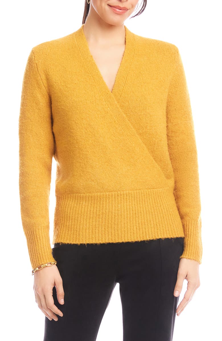 Karen Kane Surplice V-Neck Sweater, Main, color, Gold
