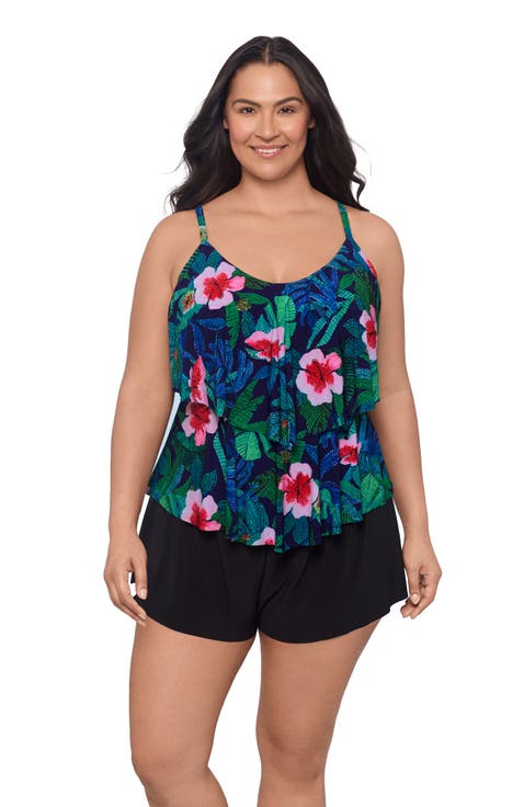 Ronnie 2 Tier Ruffle Plus Size Tankini Swimsuit Top