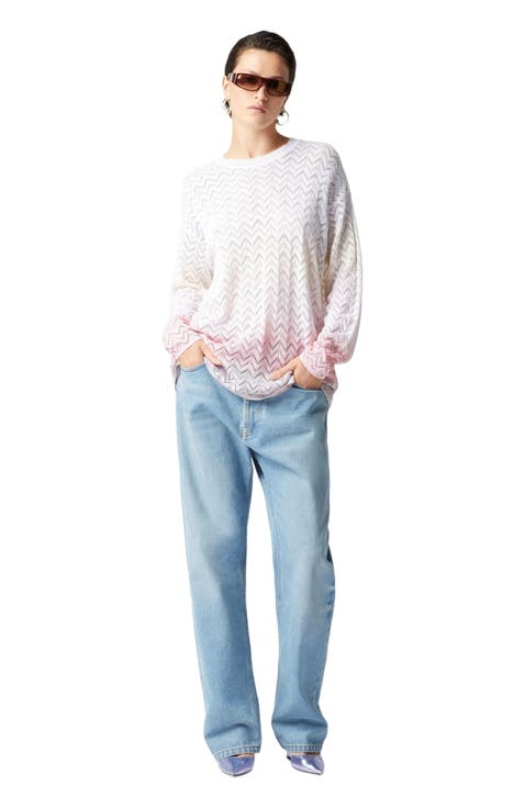 Oversized Crewneck Sweater In Gradient Chevron Viscose