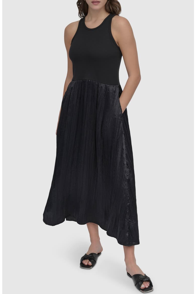 Mixed Media Maxi Dress, Main, color, BLACK/ BLACK