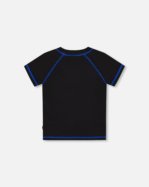 DEUX PAR DEUX DEUX PAR DEUX LITTLE BOY'S SHORT SLEEVE RASHGUARD BLACK AND MULTICOLORED CROCODILES 