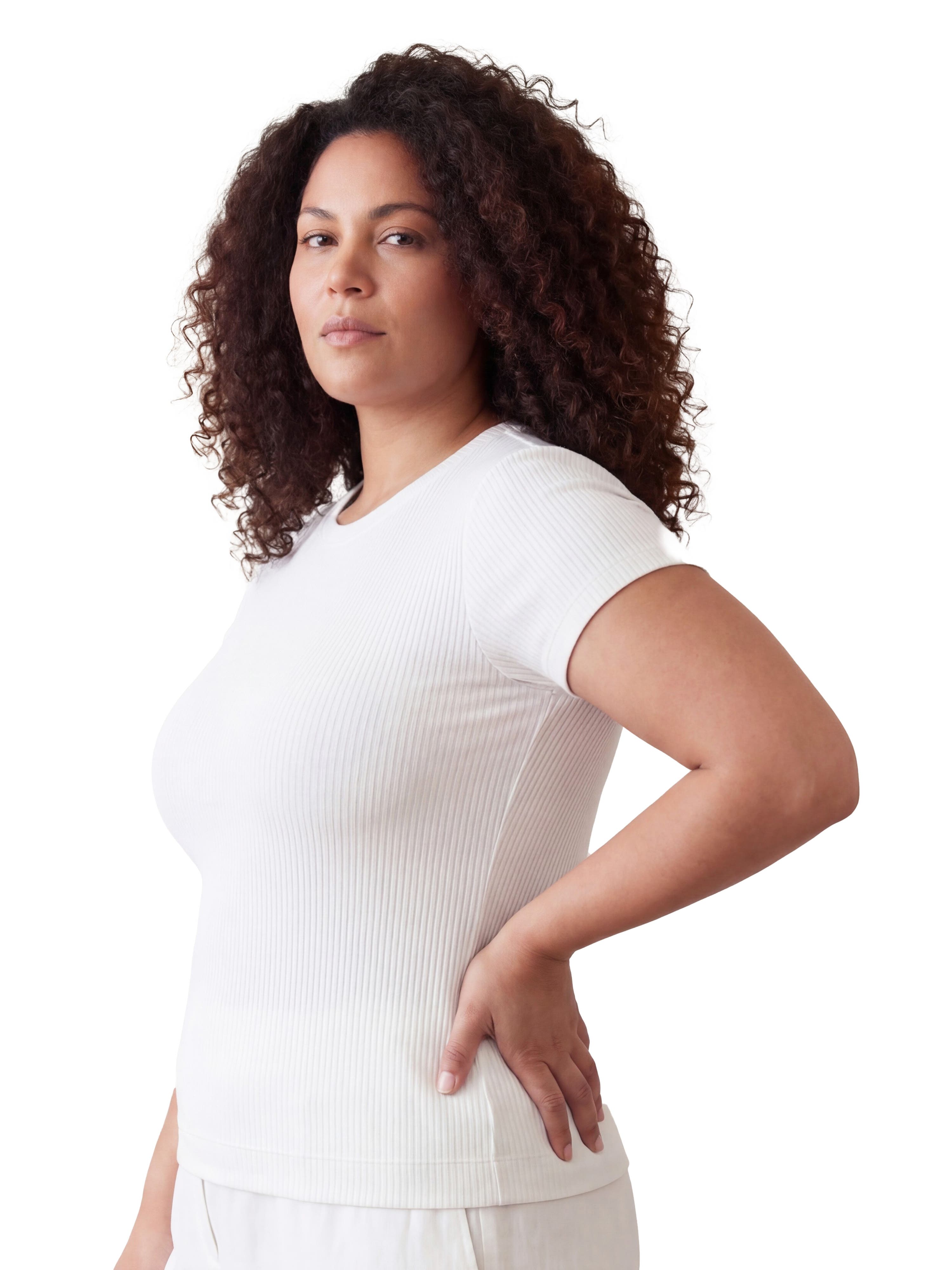 Curvy Basic Ribbed Knit Round Neck Short Sleeve Top - image 4