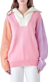English Factory Colorblock Half Zip Sweater