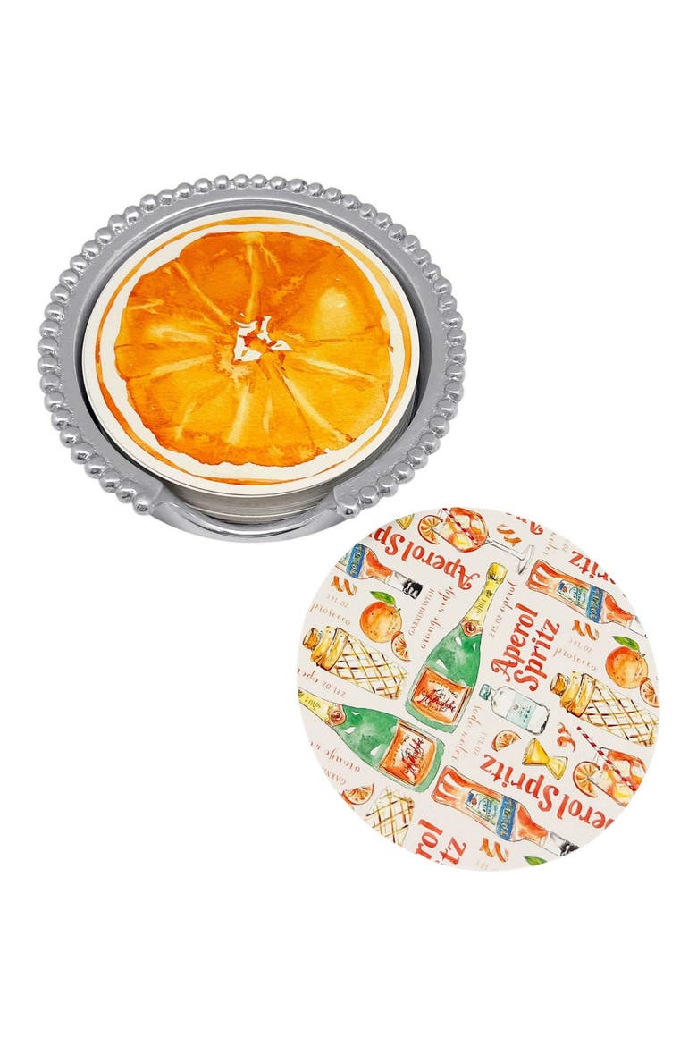 Orange & Aperol Spritz Beaded Coaster Set, Main, color, SILVER