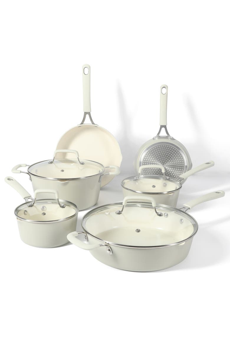 Heathland 10-Piece Ceramic Nonstick Aluminum Cookware Set, Main, color, Linen White