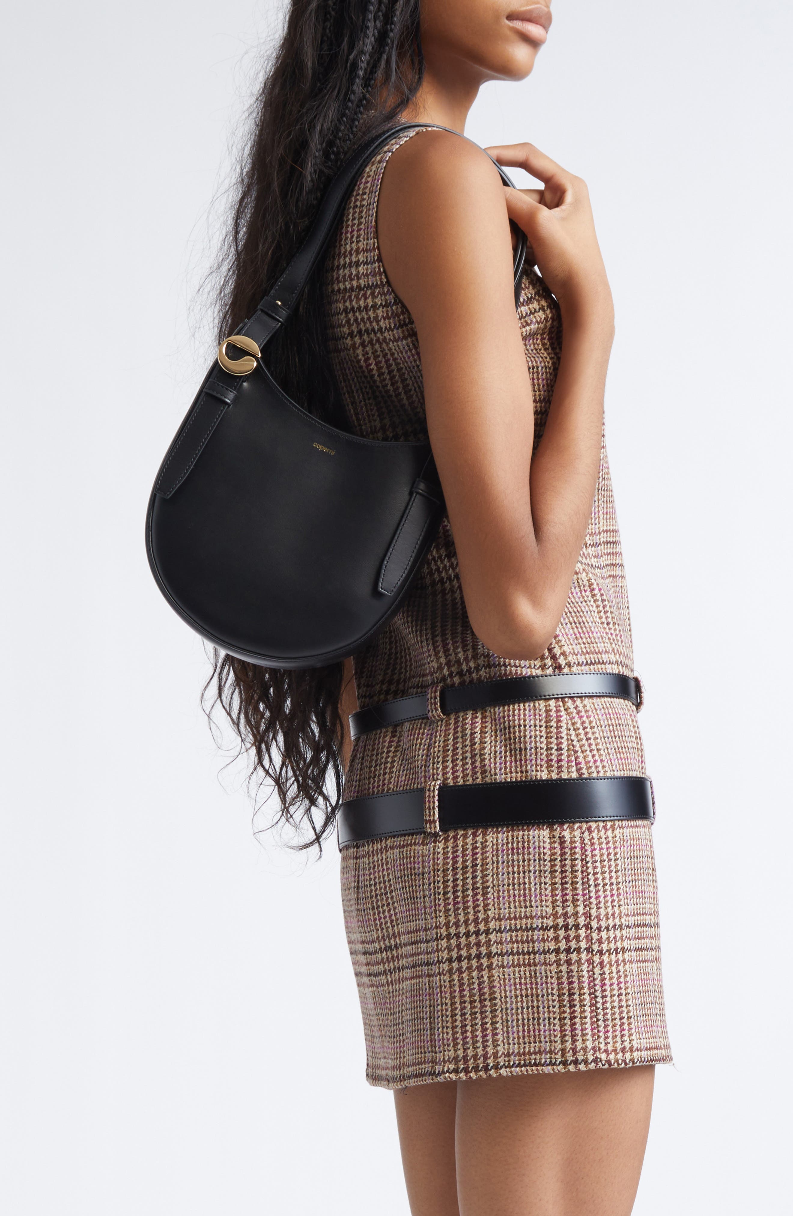 Coperni Mini Belt Strap Leather Hobo Bag, Alternate, color, Blk Black