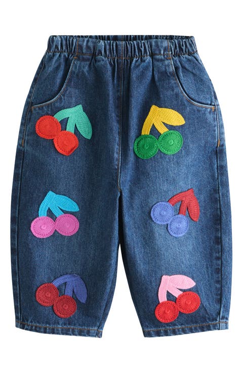 Kids' Cherry Appliqué Straight Leg Jeans