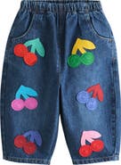 NEXT Kids' Cherry Appliqué Straight Leg Jeans