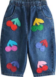 NEXT Kids' Cherry Appliqué Straight Leg Jeans