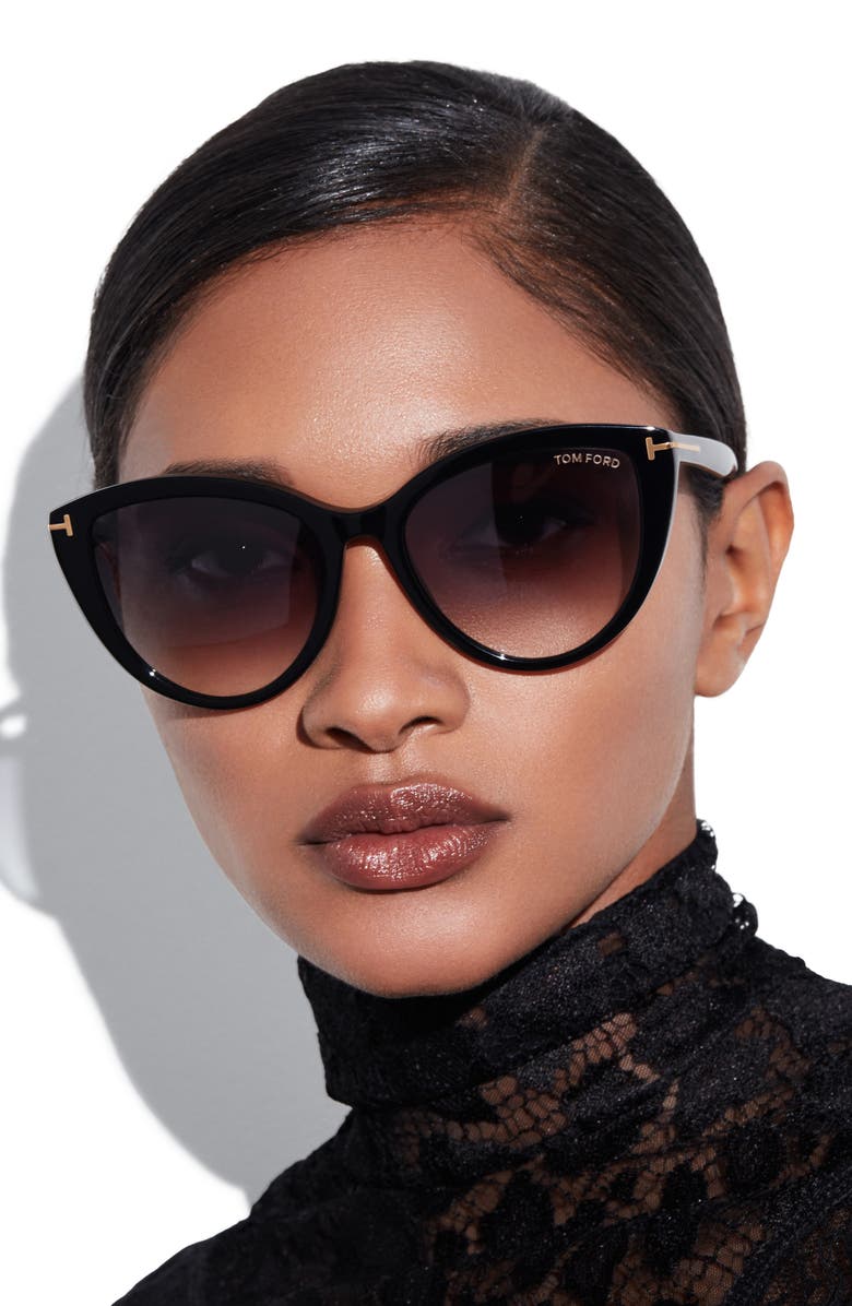 TOM FORD Isabella-02 56mm Gradient Cat Eye Sunglasses, Alternate, color, Shiny Black  / Gradient Smoke
