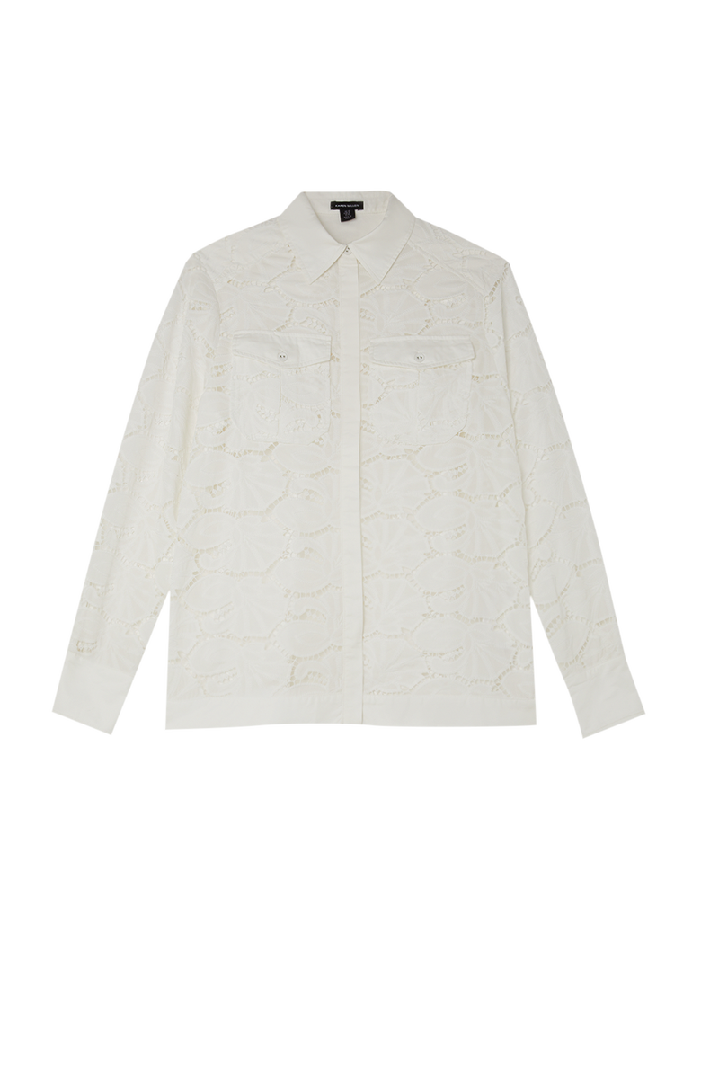 Karen Millen Cotton Cutwork Woven Shirt, Alternate, color, White