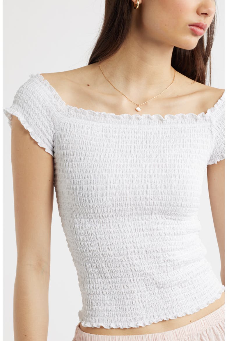 Off the Shoulder Smocked Top, Alternate, color, WHITE