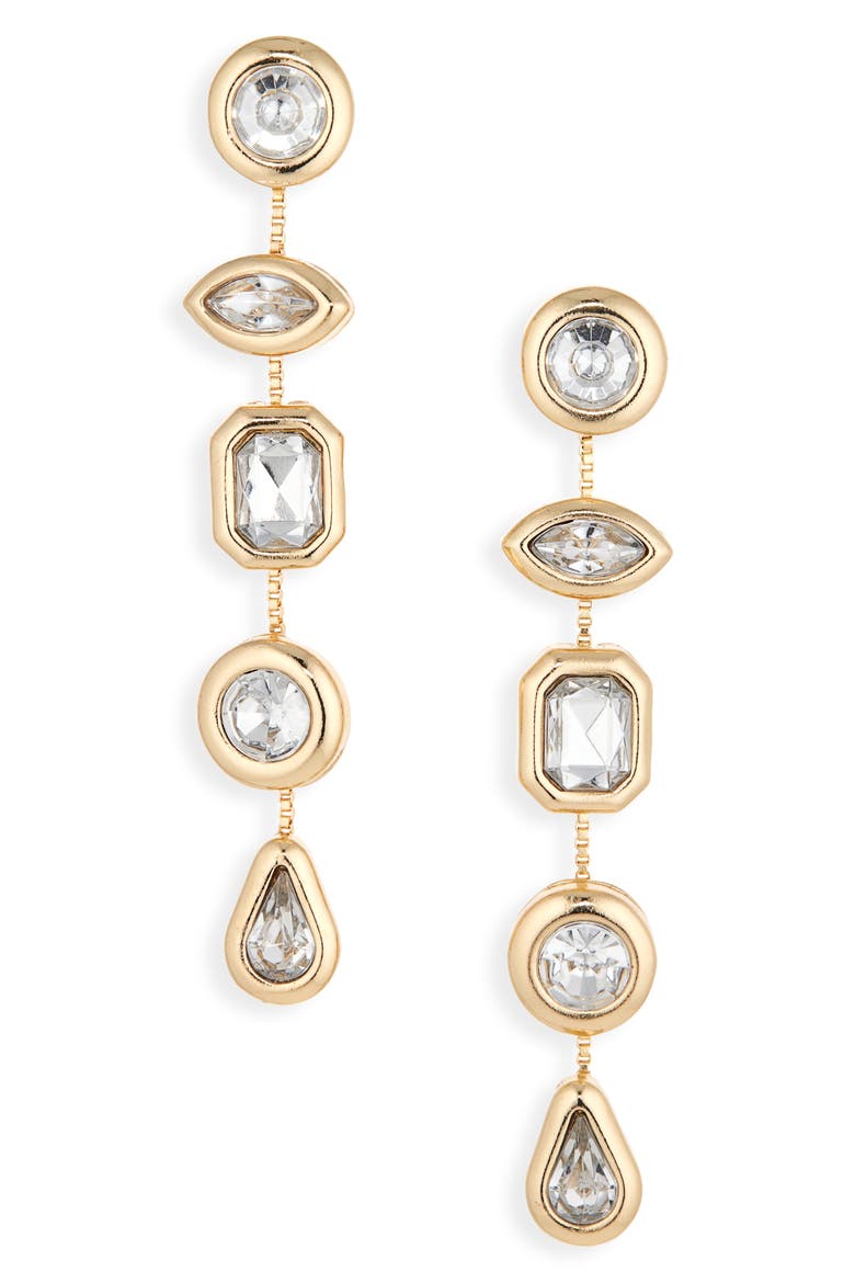 Mixed Crystal Linear Drop Earrings, Main, color, CLEAR/ GOLD