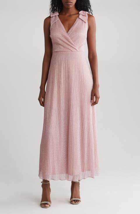 Shimmer Surplice V-Neck Maxi Dress