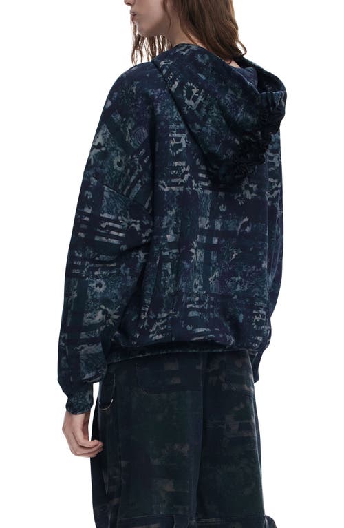 Desigual Print Hoodie In Blue