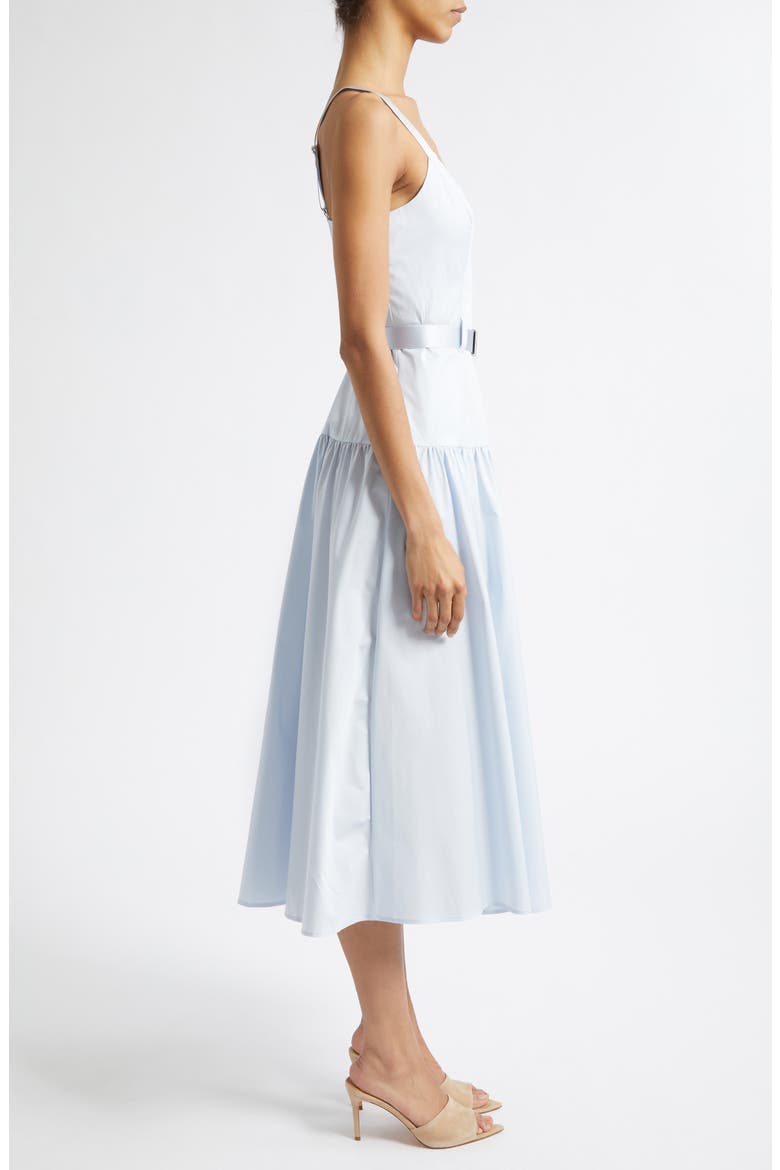 Rima Belted Front Zip Midi Dress, Alternate, color, PALE MIST BLUE