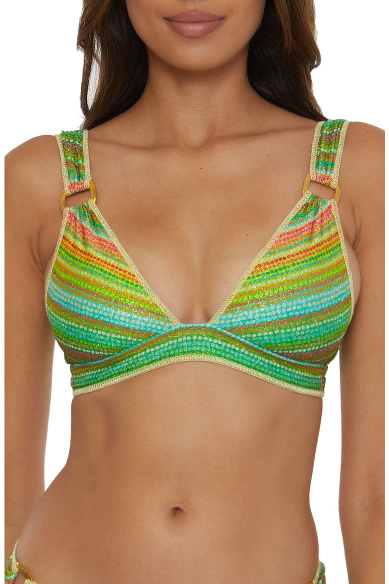 Rainbow Sunset Metallic Stripe Bikini Top, Main, color, BERMUDA MULTI
