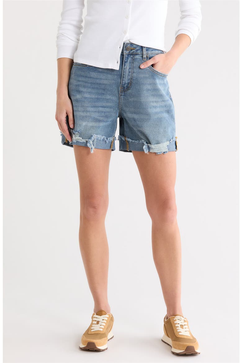 Rolled Cuff High Waist Denim Shorts, Main, color, LIGHT WASH