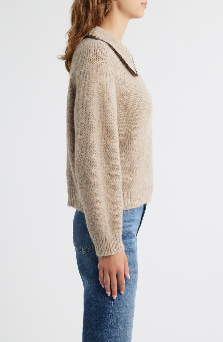 THE GREAT. Blanket Stitch Alpaca Blend Sweater, Alternate, color, Oat W/ Brown