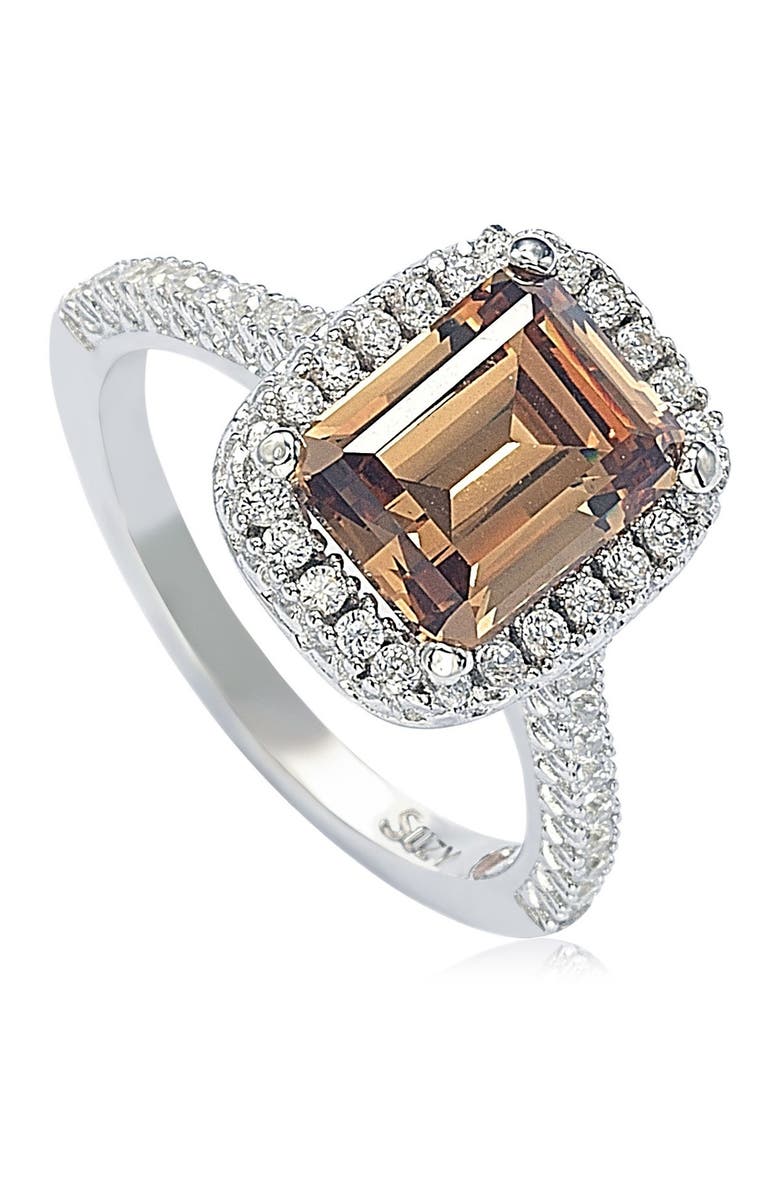 SUZY LEVIAN Sterling Silver Ascher Cut Brown CZ Ring, Main, color, 