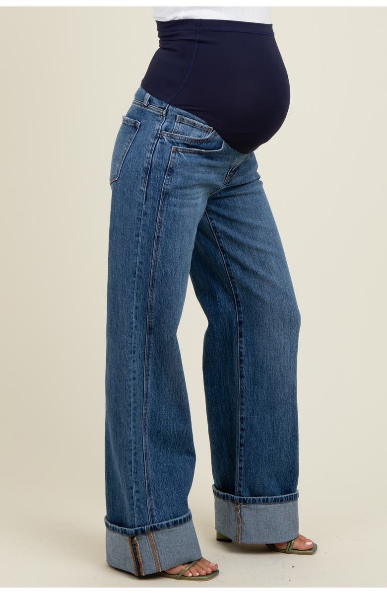 PinkBlush Cuffed Hem Baggy Wide Leg Maternity Jeans, Alternate, color,