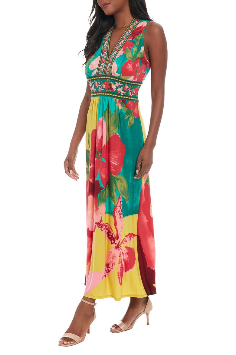 V-Neck Sleeveless Maxi Dress, Alternate, color, TEAL/ RED